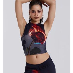 JADED LONDON Flaming Rose Raw Edge Tank Top